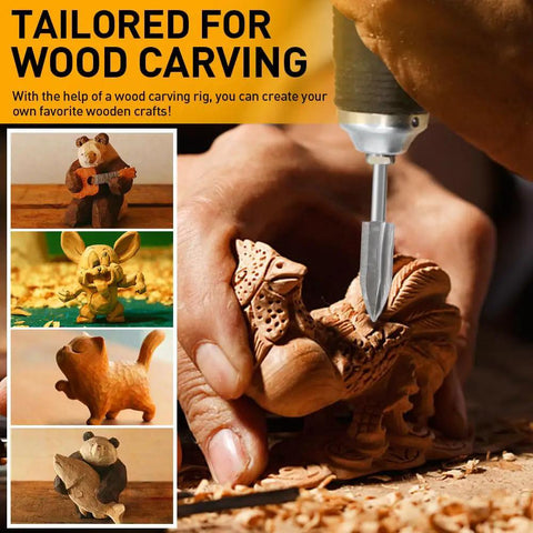 Heavy Duty Wood Carving Drill Bits Set Compatible With Dremel Rotary Tools Five Piece Engraving Kit with 3 mm shank used for detailed wood carving.