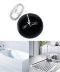 Bathtub Drain Stopper with Rubber Bath Plug in black with chain, suitable for sinks and bathtubs, easy to use.