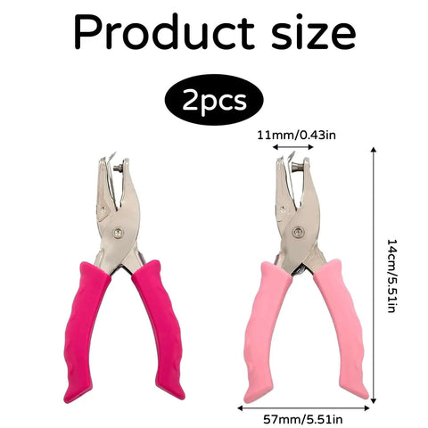 Two Pack One Quarter Inch Hole Punch For Paper Crafts Handheld Circle Punch with pink handles shown in two sizes
