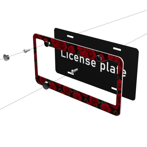 Rose Pattern License Plate Frames 2 Pack Aluminum Car Plate Covers with Coasters and Screws, universal fit 12x6 inches
