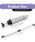 Heavy Duty 200Cc Manual Oil Extractor Pump With Two Spare Tubes To Pull Brake Fluid Or Drain Engine Oil And Swap Coolant Fast Keep Your Car Running Sweet And Tackle Maintenance With Zero Sweat Tonight, showing product size with 200cc capacity and 17.1 inch tube.