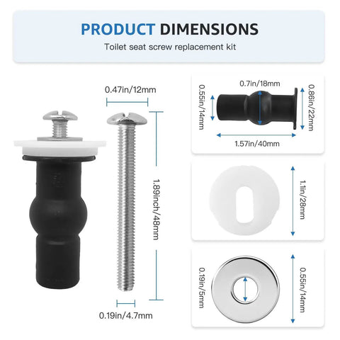 Four Sets Toilet Seat Screws Repair Kit With Universal 14 To 16mm Hole Fit Top Mount Hinges Expanding Rubber Bolts And Stainless Steel Hardware dimensions