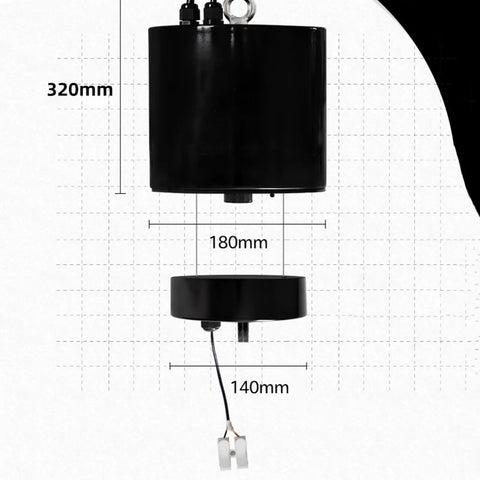 Heavy Duty Electric Chandelier Hoist With Remote Control And Aviation Grade Steel Wire For Lifting Heavy Lighting Up To 330 Lbs, dimensions shown.