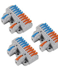 Three Pack Lever Wire Connectors With Quick Wire Release For No Fuss Fast, Easy Snap On Splicing 2 In 10 Out Insulated And Flame Retardant