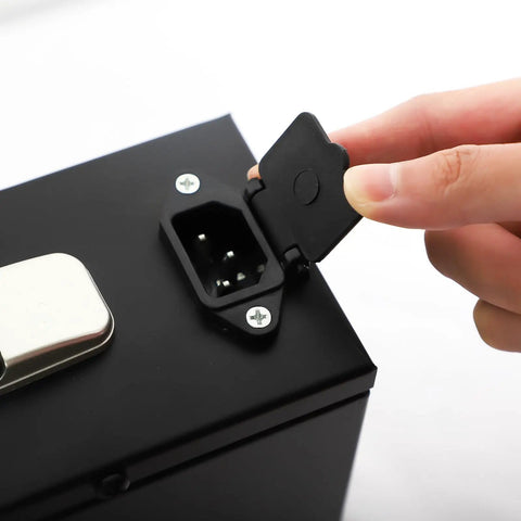 Close-up of the charging port on High Capacity Rechargeable Battery For RXFSP Electric Stair Climbing Hand Truck Dolly.