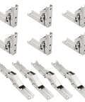 Rock Solid Nickel Plated Hidden Hinges For Cabinet Doors And Shelves Built Tough As Nails With Smooth Swing Operation Easy No Drill Install Heavy Duty Furniture Hardware 10 Pack, angles of nine hinges displayed.
