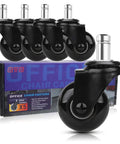 Heavy Duty 2 Inch Chair Caster Wheels Set Of 5 With Plug In 7/16 Inch Stem 7/8 Inch Length displayed with packaging