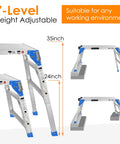Adjustable Aluminum Work Platform 330 Lb Capacity, Height 24 To 35 Inches, Portable Folding Step Stool Ladder shown at different heights