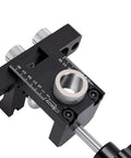 Close-up of Heavy Duty 3 In 1 Self Centering Dowel Jig Kit For Shop Ready Woodworking showing adjustable width and etched lines.