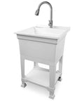 Freestanding Utility Tub Sink With Quick Connect Drain 24x24 White Portable Compact Sink With Heavy Duty stainless steel pullout faucet
