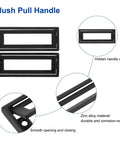 4 Pack Flush Pull Handles For Cabinets And Drawers, Hidden Recessed Square Ring Pulls, 3.78 Inch Center Hole, Black Zinc Alloy