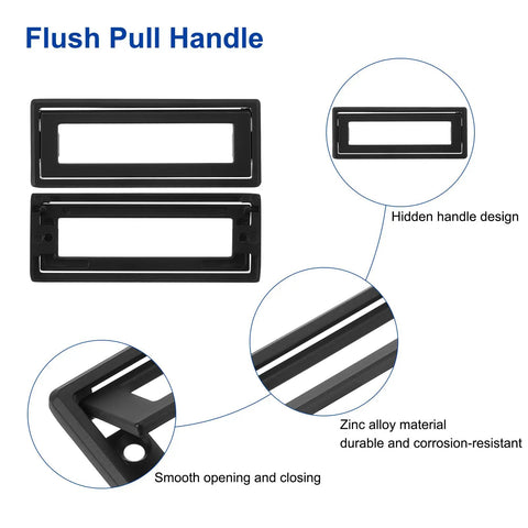 4 Pack Flush Pull Handles For Cabinets And Drawers, Hidden Recessed Square Ring Pulls, 3.78 Inch Center Hole, Black Zinc Alloy