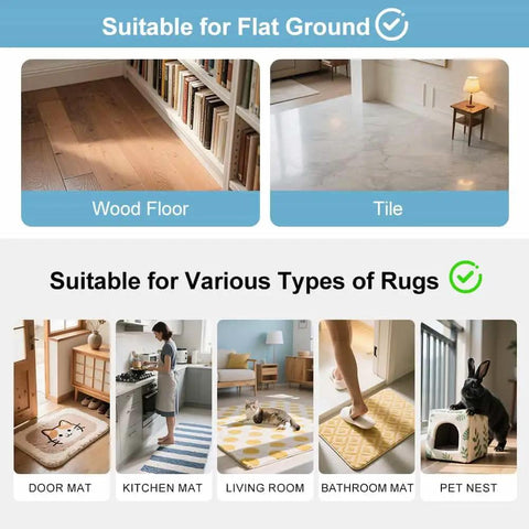 Image showing Anti Slip Rug Grippers For Vinyl Floors And Tile That Keep Area Rugs In Place on wood, tile floors and various rugs.
