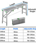 Top Shelf Folding Work Platform And Scaffold Tower With Adjustable Height showing dimensions and foldable design.