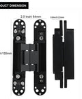 Two Pack 6 Inch Hidden Door Hinges Zinc Alloy Heavy Duty Concealed Hinge 180 Degree Swing 3 Way Adjustable Butt Hinge Black