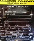 Label on 1 HP Industrial Motor, 575V 3 Phase Workhorse, 850 RPM, Open Enclosure, Frame 56Y, 1.7A, Thermally Protected