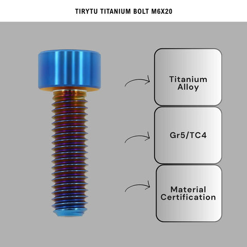 Straight Up Heavy Duty M6x20 Titanium Bolts Sick Burnt Blue Finish solid six pack showing M6 titanium bolt with hex head and colorful finish.