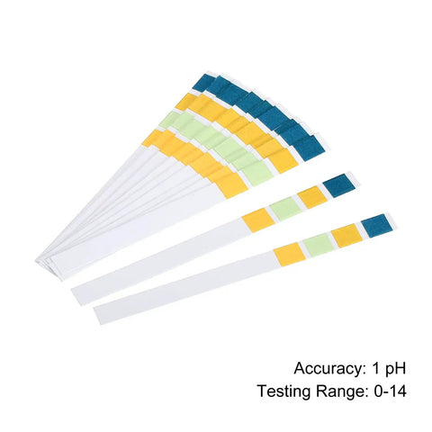 pH Test Strips 0 To 14, 100 Indicator Papers Litmus Tester for home lab or garden, fan display of strips with color indicators