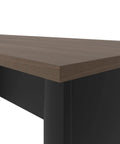 Close-up view of the laminate top of the Badass L Shaped Standing Desk With Three Drawer Pedestal, one inch thick.