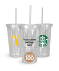 Sip All Day Long With Bulk Pack Custom Clear Acrylic Tumblers 16 Oz Double Wall Insulated Plastic Cups With Lids Straws Bpa Free Personalized Drinkware For Iced Coffee featuring clear tumblers with logos.