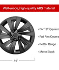 Premium Matte Black 19 Inch Spiral Aero Wheel Covers Sweet Fit For Tesla Model Y Juniper, 19 inch wheel cover with detailed design.