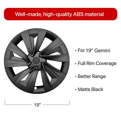 Premium Matte Black 19 Inch Spiral Aero Wheel Covers Sweet Fit For Tesla Model Y Juniper, 19 inch wheel cover with detailed design.