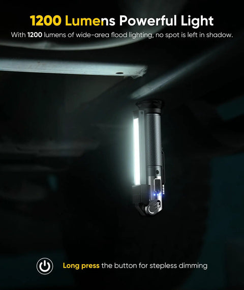Rechargeable Magnetic Work Light With Hook 1200 Lumens Hands Free Mechanic Flashlight for car repair under vehicle