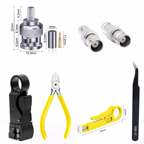 Beefy BNC Crimp Tool Kit With 20 RG58 Male Connectors, 10 BNC Female To Female Adapters, Coax Cable Stripper, and Cable Tester