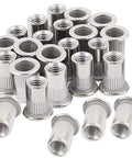30Pcs M8 Steel Rivet Nuts Threaded Insert Rivnuts for Quick One Side Installation, silver steel fasteners, top view