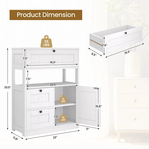 Space Saving Freestanding Bathroom Cabinet With One Door And Three Drawers Modern Floor Storage Organizer dimensions view