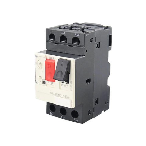 Heavy Duty Three Pole Thermal Magnetic Circuit Breaker Rated 0.25 To 0.4 Amps with control buttons and DIN-rail mount.