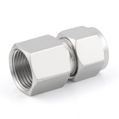 Stainless steel 304 compression tube fitting coupler with double ferrules, 1/4 in tube OD x 1/8 in NPT female, 2-pack