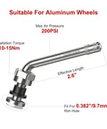 Heavy Duty 60 Degree Bend Truck Tire Valve Stems Pack Of 10 For 22.5 Inch And 24.5 Inch Aluminum Wheels With 9.7mm Valve Holes 200 PSI Max Nickel Plated Brass Stem Nut Cap EPDM Gasket 100 Percent Leak Tested, with 2.6 inch length and installation torque 10-15Nm