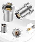 4 Pack 510 Thread Magnetic Adapter Kit Universal Threaded Screw Converter For Soldering Irons And Circuit Board Repair Tools Durable Metal Connector Adapters showing close-up details of stainless steel and brass components.
