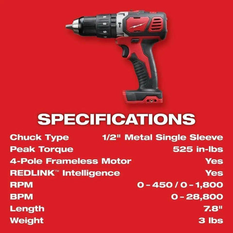 Heavy Duty Compact Hammer Drill Driver With All Metal Chuck And Gears Delivers Hella Tough 500 Inch Pounds Torque For Concrete And Wood Jobsites Worldwide For Pro Contractors detailed specifications image.
