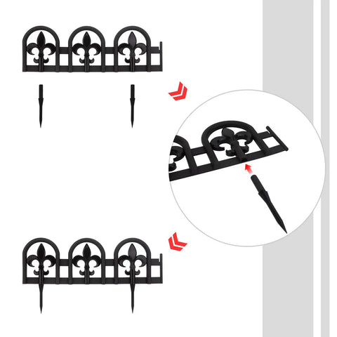Black Garden Border Edging Kit With PP Plastic Metal Free Wrought Iron Look details and connector view