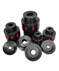 Heavy Duty Rock Solid Star Type Flexible Shaft Coupler With Premium Elastic Buffer For Ridiculously Smooth Torque Transfer And Slick Vibration Control On Industrial Machinery, multiple sizes and designs.