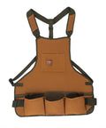Heavy Duty Canvas Tool Bag For Men With 16 Pockets, Padded Adjustable Shoulder Straps, Quick Release Belt, Fits Up To 52 Inch Waist, Brown