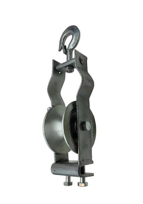 Beefy Heavy Duty Cable Pulley for power, Ethernet, and fiber optic installations with all metal construction and aluminum wheel.