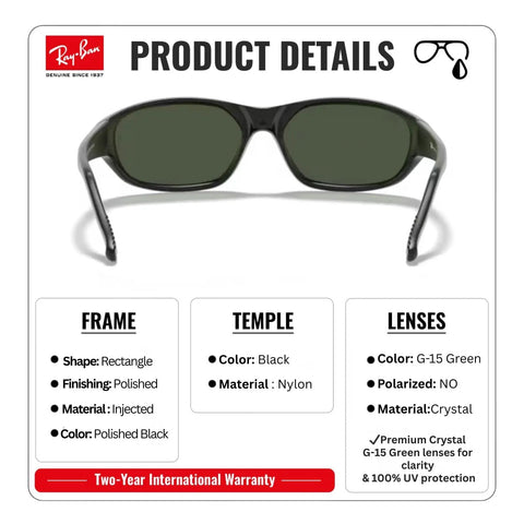 RB2016 Rectangle Sunglasses Dope Non Polarized Lenses With G Fifteen Green Lens For Men And Women with product details chart