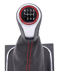 Black Leather Gear Shifter Knob Boot Cover With Red Stitching For Volkswagen Jetta 2006-2014 GTI 2006-2013 Golf 2004-2013
