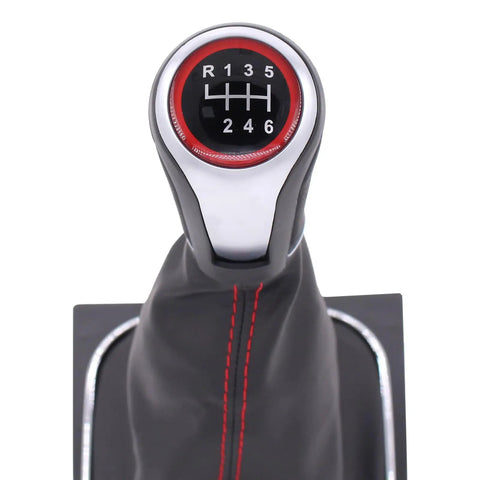 Black Leather Gear Shifter Knob Boot Cover With Red Stitching For Volkswagen Jetta 2006-2014 GTI 2006-2013 Golf 2004-2013