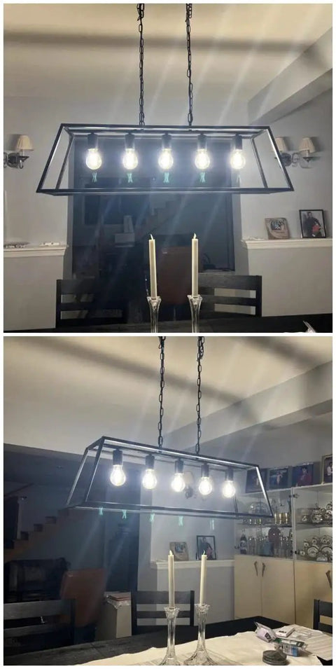Modern Black Farmhouse Kitchen Island Light Chandelier With Industrial Open Frame 5 Light Ceiling Fixture. Matte Black Finish
