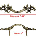Five Pack European Style Vintage Cabinet Handles And Drawer Pulls In Antique Bronze For Cupboard And Dresser Retro Vibes With Easy Install Screws Included Perfect For Cabinets Drawers Chests And Furniture Makeover, showing dimensions.