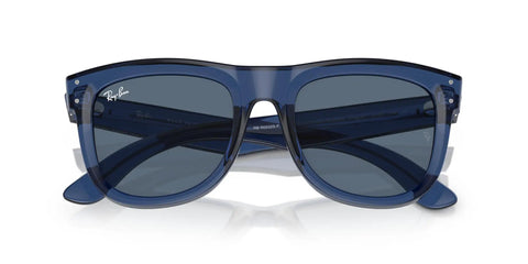 Front view of Wayfarer Reverse Low Bridge Fit Sunglasses in Transparent Navy and Dark Blue Lenses, 53 mm Bio Acetate Frame.