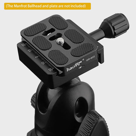 Arca Swiss Compatible 50mm Screw Knob Clamp Adapter for Quick Release Plates Fits Camera Tripod Ball Heads and Monopods Captive Knob With Safety Stop Grooves M6 Mount and Three Eighths Inch Threaded Hole for Versatile Rig, black aluminum clamp on ball head