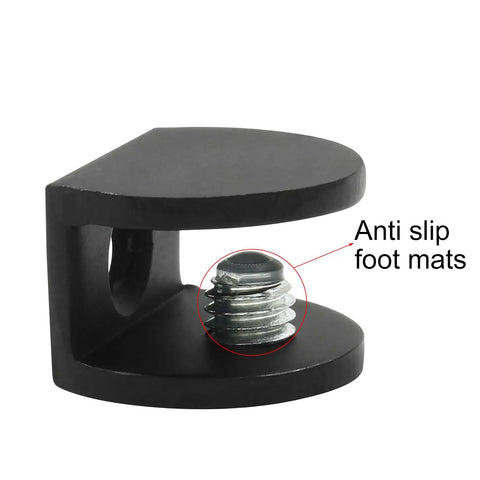 Rock Solid Black Glass Shelf Brackets 8 Pack With Mounting Screws showing detail of anti-slip foot mats for stability.
