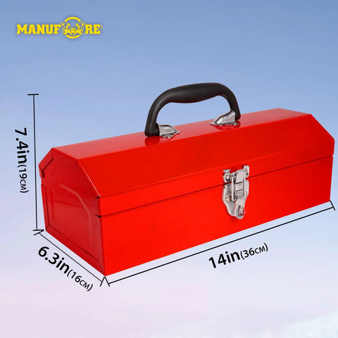 Rugged 14 Inch Metal Tool Box With Heavy Duty Carry Handle For Backyard Bosses And Handyman Heroes To Lock Up Pliers Hammers Screwdrivers And All Your Yard Work Stash Inside A No Frills Lightweight Chest Crafted To Outlast Rough Days