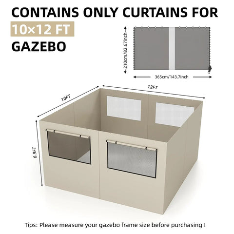 Gazebo Privacy Curtains 10x12 Four Panel Sidewall Set For Patio Pergolas Waterproof Privacy Enclosure With Mesh Windows