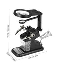 Rechargeable LED Work Light With Magnifier And Stand And Secure Clamp For Mechanics Soldering And Electronics Repair, dimensions visible